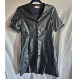 Oak + Fort Women's Faux Leather Short Sleeve‎ Button Down Mini Dress